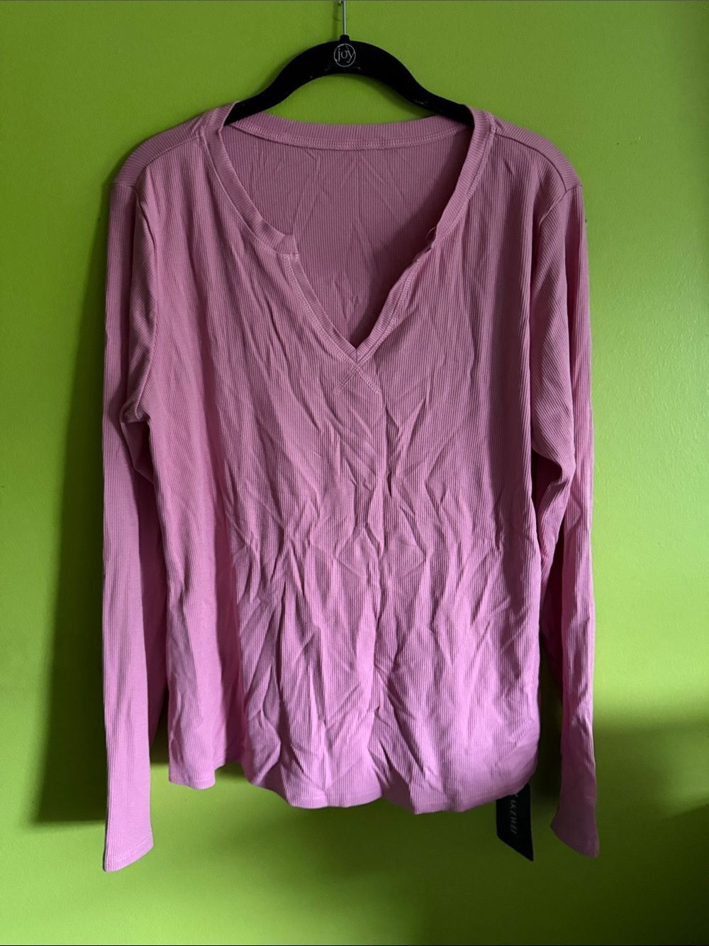 NWT Akewei Pink Stretch Ribbed V Neck Long Sleeve Top Shirt Size XL